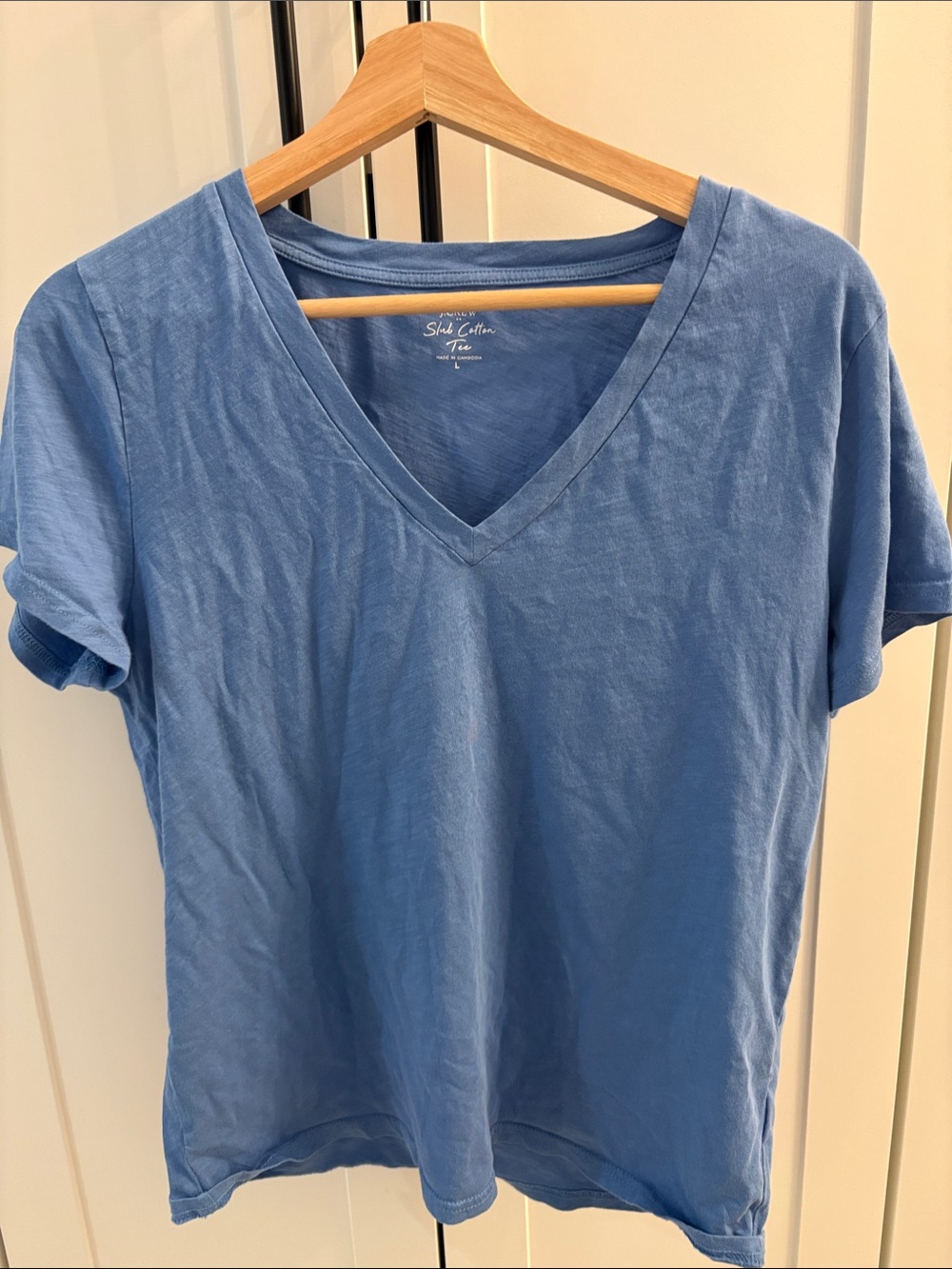 J. Crew Blue V-Neck Slub Cotton Short Sleeve Tee